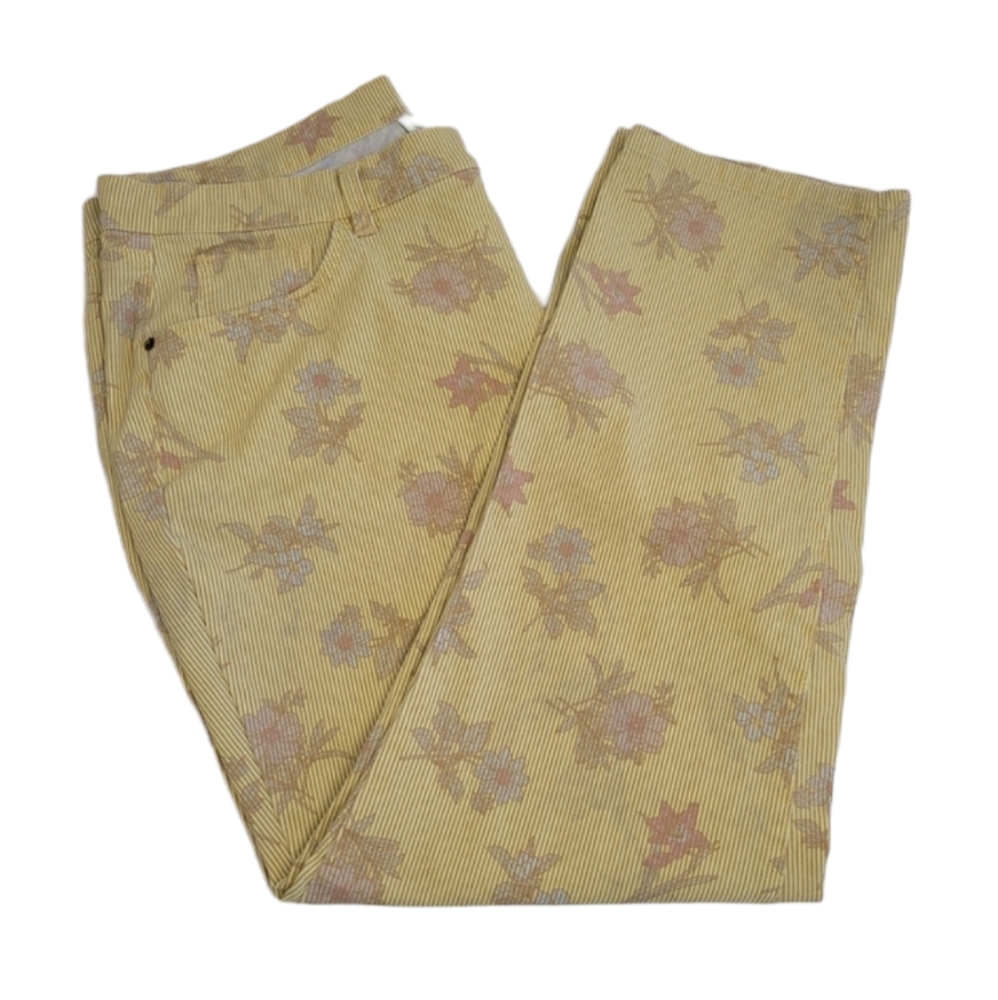 Studio by Denim & Co. Yellow Striped Printed Floral Ankle Pants